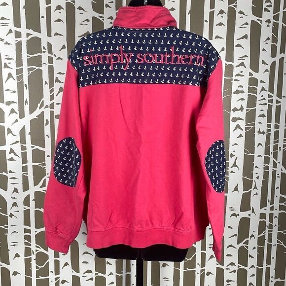 Simply Southern Anchor Print Zip Neck Sweatshirt L - Picture 1 of 9